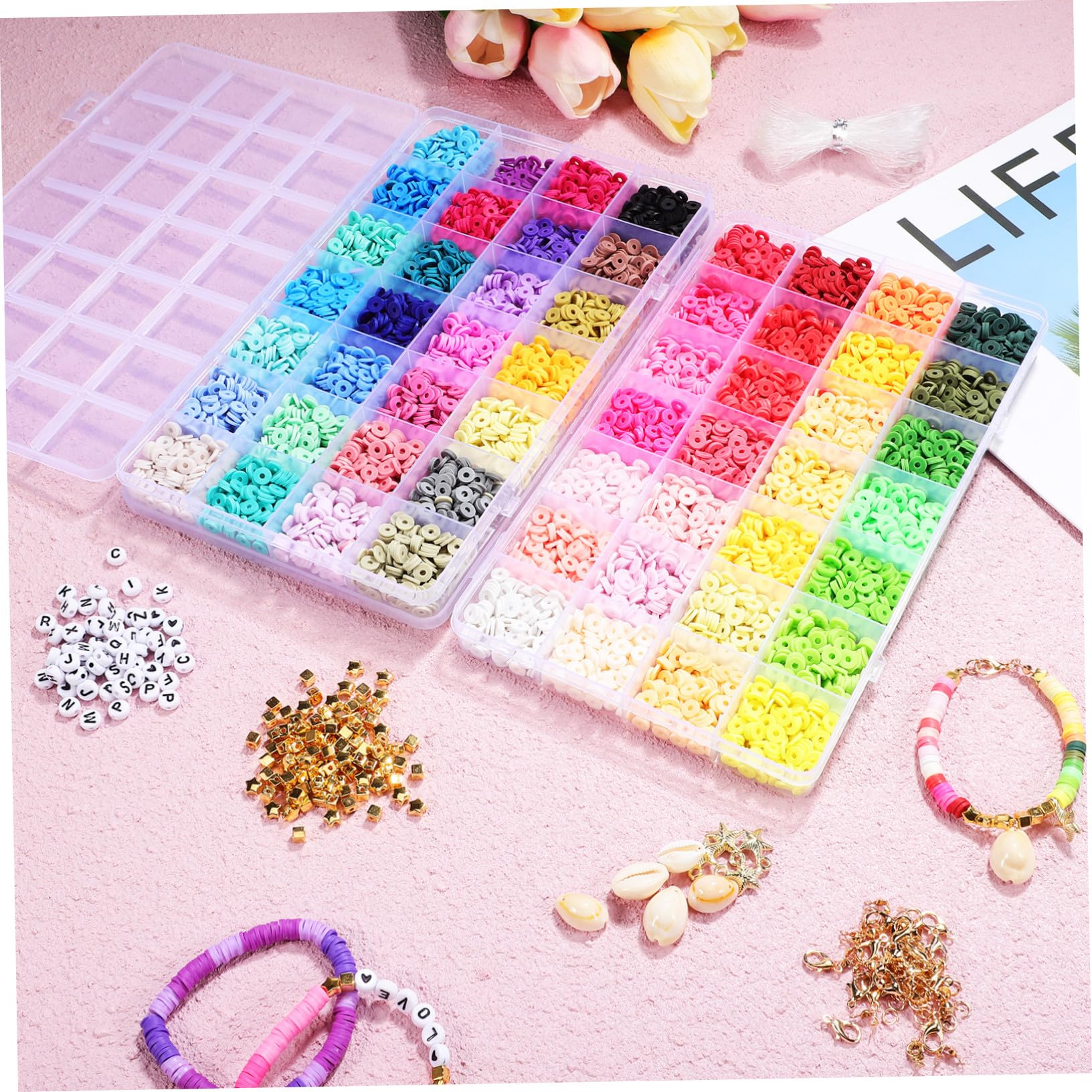 Holibanna Kit de Perles pour Création Bijoux Vibrant et Complet Accessoires DIY pour Bracelets et Colliers Résistantes Cadeaux Personnalisés
