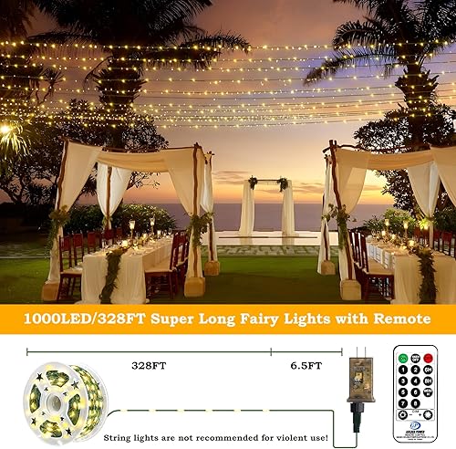 Miniatura 2 de Heceltt Guirnalda de luces enchufables, 500 luces LED de alambre de cobre de 164 pies con control remoto para fiestas, patio, jardín, boda,