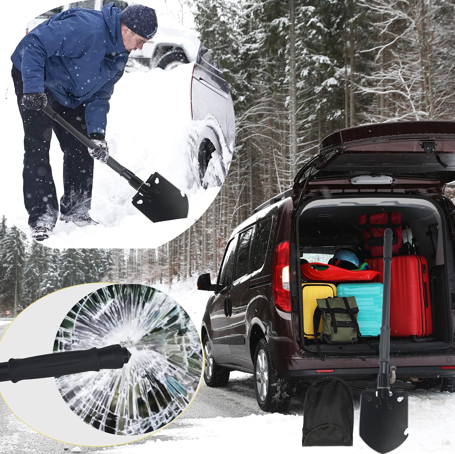 Pala Plegable Multifuncional 81.5 cm, Pala de Nieve Plegable, Pala Plegable Militar, Pala de Supervivencia Camping, Portátil Pala Plegable para Camping, Jardín, Supervivencia, Senderismo, Car