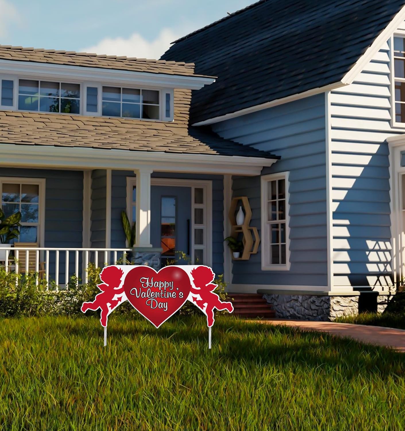 Valentine's Day Yard Sign Romance Bundle: VictoryStore Cupid & Heart with Doves 16"x45" Outdoor Decor Set