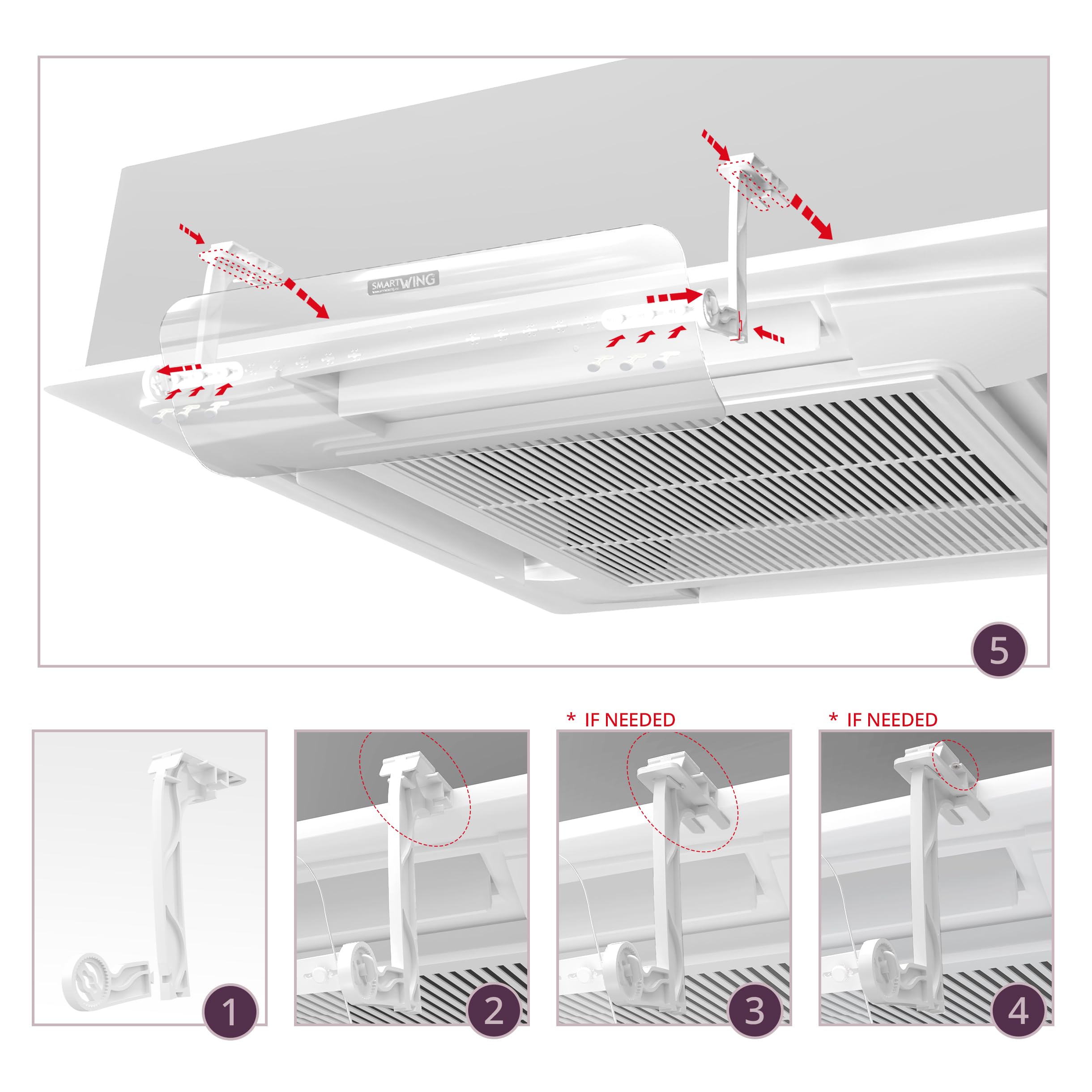 Deflettore di ventilazione per condizionatore d'aria a soffitto | confezione da 2 alette trasparenti fino a 60 cm (unità non inclusa)