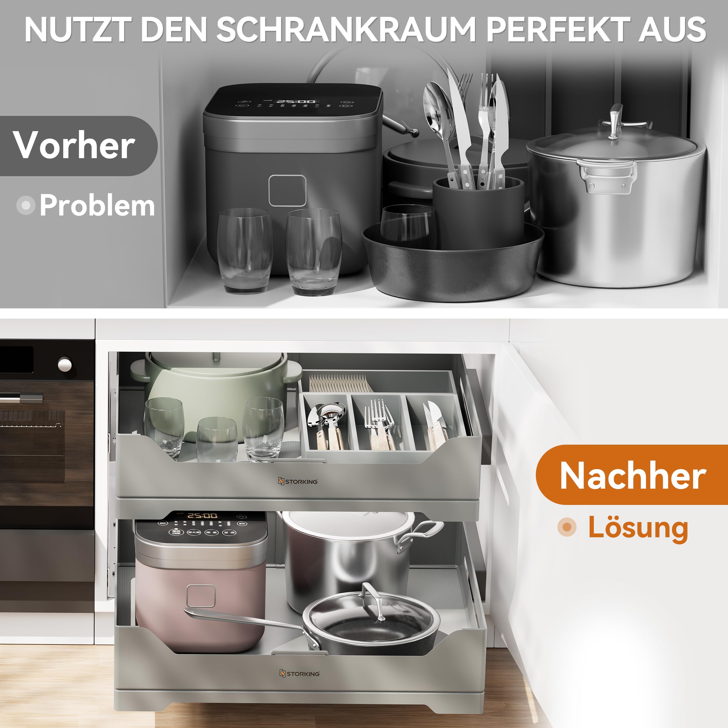 Teleskopschublade,Ausziehbarer Schrank Organizer,für Küche Pantry Organisation,Hochwertiger Stahl-Auszugskorb (50cm B/1STK)