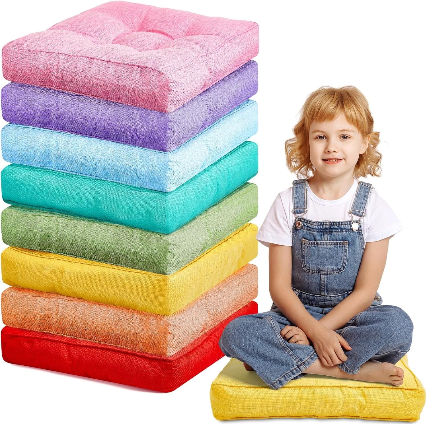 8 Stück 40*40 cm Kissen für Kinder Bodenkissen Flexible Sitzkissen 3,5'' dick Flexible Sitzmöbel für Klassenzimmer Meditationssitzkissen für zu Hause Kinderzimmer Yoga-Dekoration(Rainbow Color)