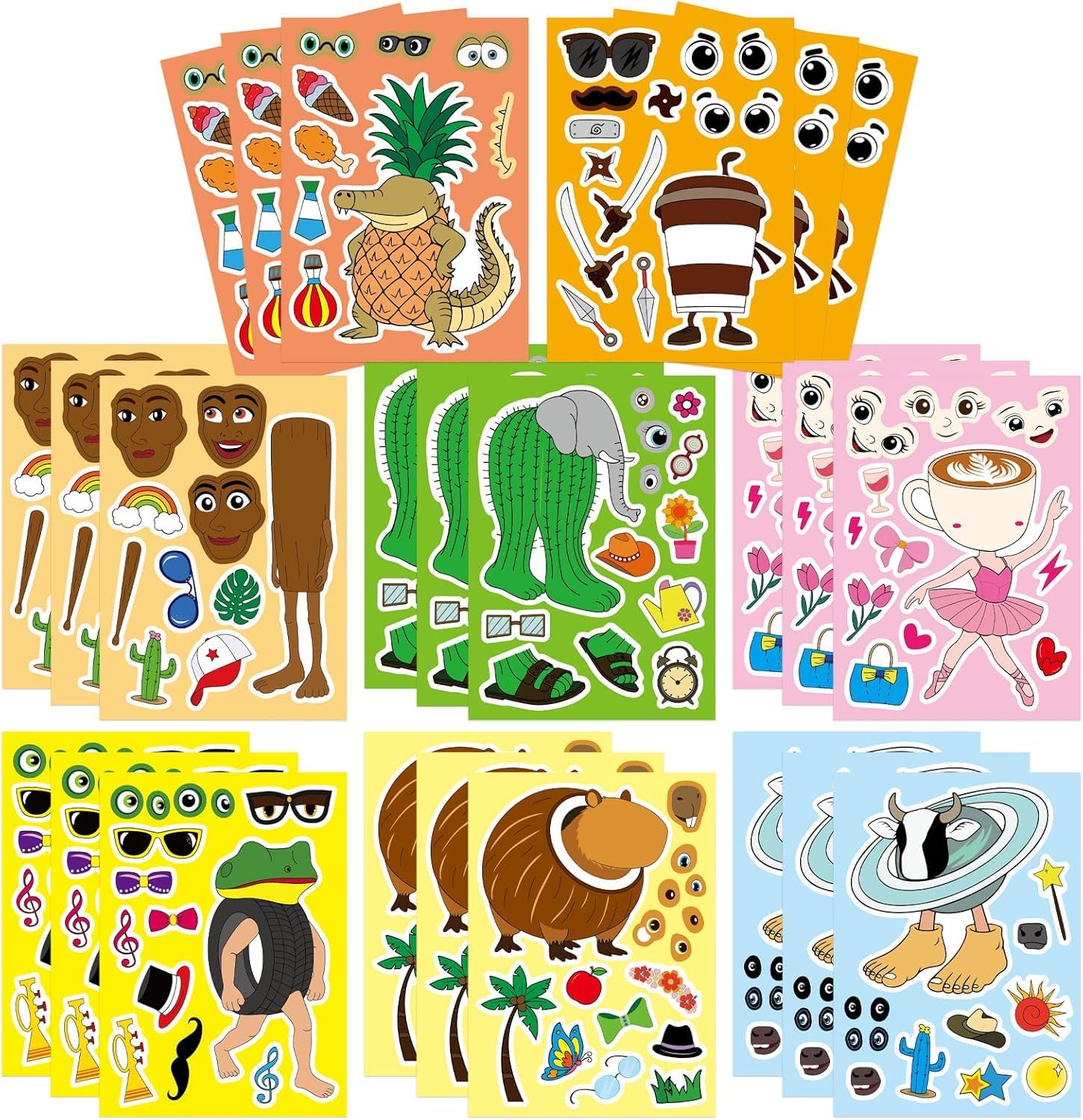 Italian Brainrot Stickers 24 Sheets - Tung Tung Sahur DIY Make a Face Kit, 8 Characters with Interchangeable Eyes & Mouths for Party Favors, Crafts, Birthday Decorations — image 1