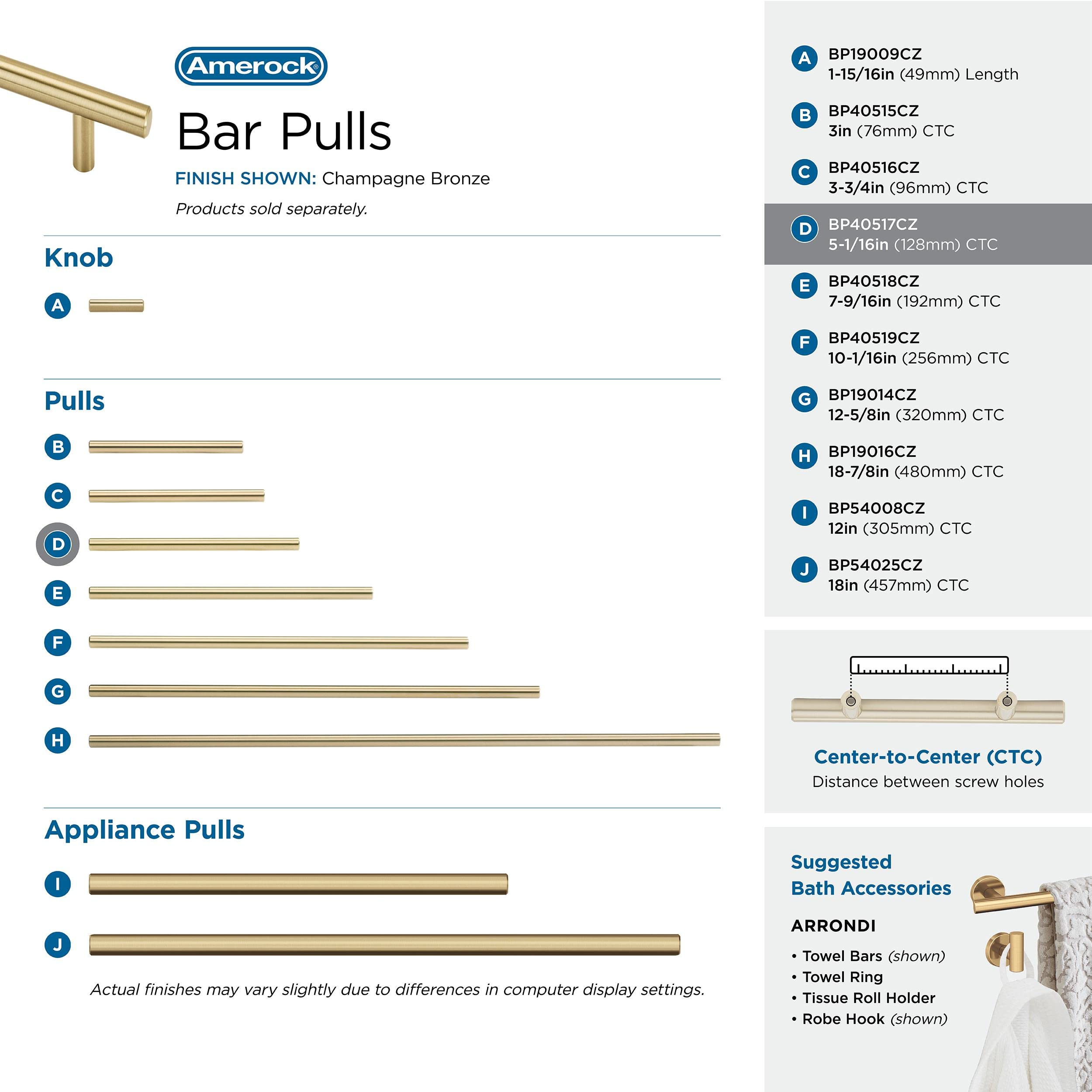 Amerock | Cabinet Pull | Champagne Bronze | 5-1/16 inch (128 mm) Center to Center | Bar Pulls | 1 Pack | Drawer Pull | Drawer Handle | Cabinet Hardware - 5