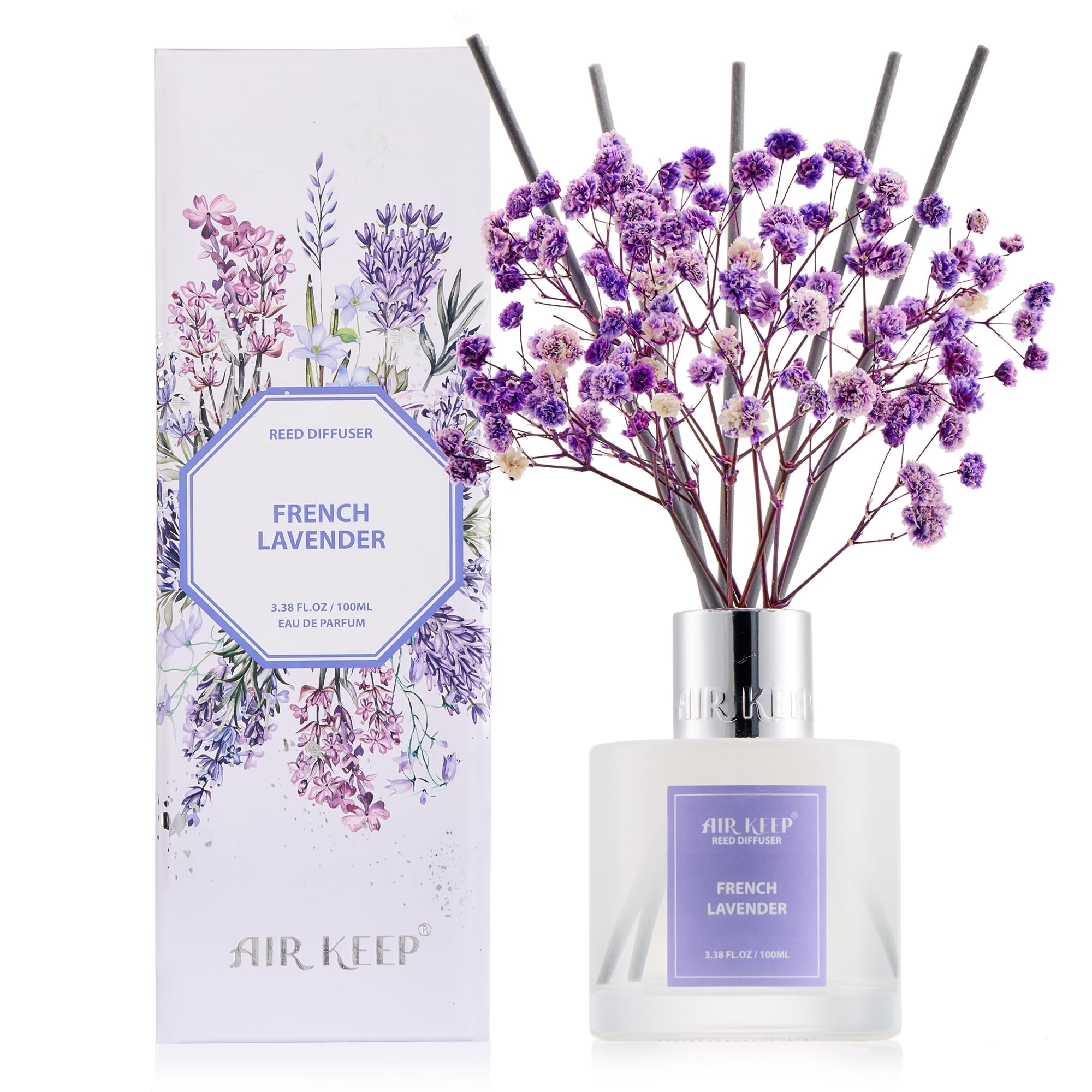 Airkeep Reed Diffuser Set 100ml, French Lavender Oil Diffusers with 8 Reed Sticks, Home Fragrance Reed Diffuser for Bathroom Shelf Decor — image 1