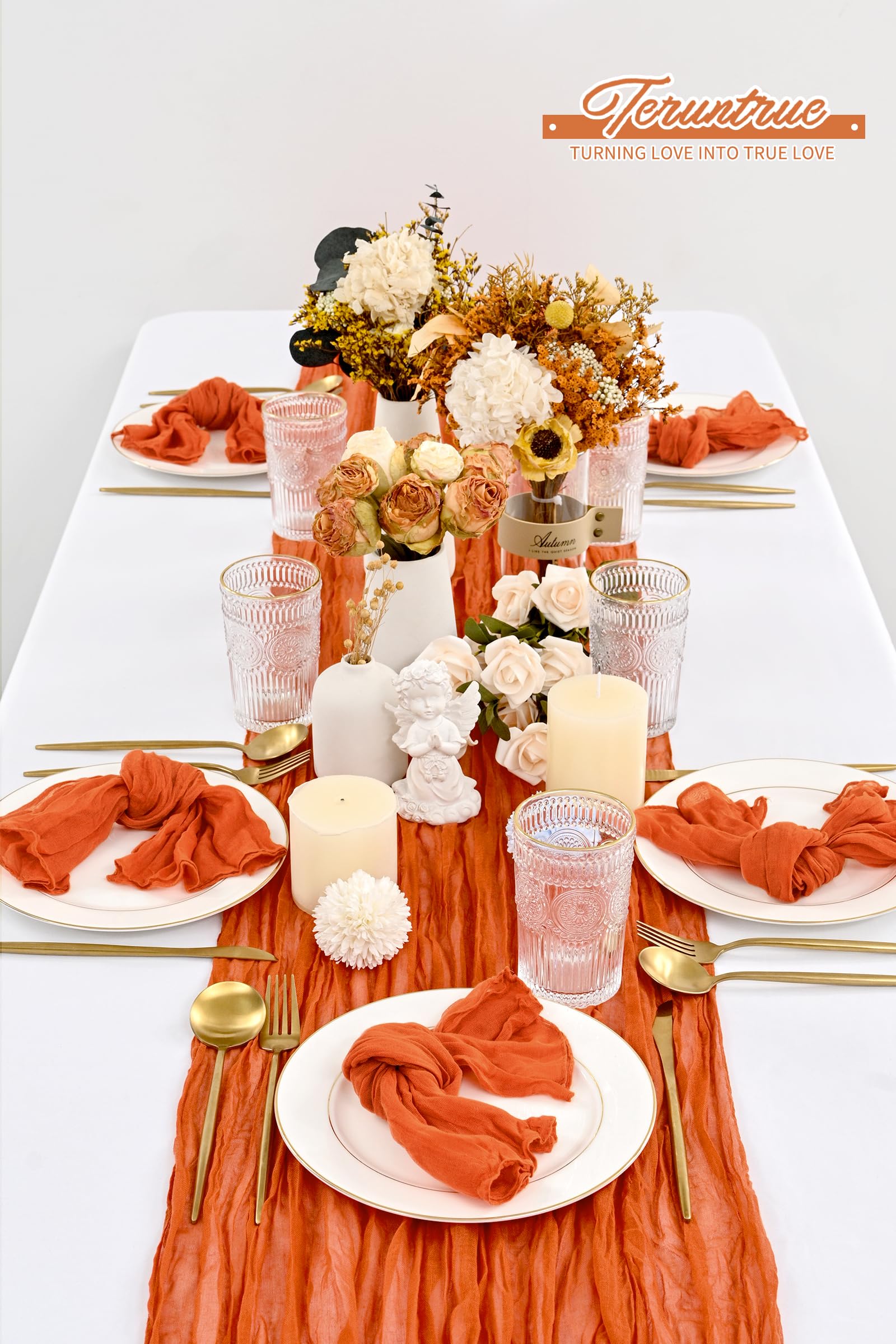 42 Pack Gaze-Käsetuch-Servietten Orange 50 x 50 cm Gebranntes Orange geknitterte Dinner-Servietten, rustikale Boho weiche Stoffservietten für Hochzeit Party Event Tischdekoration