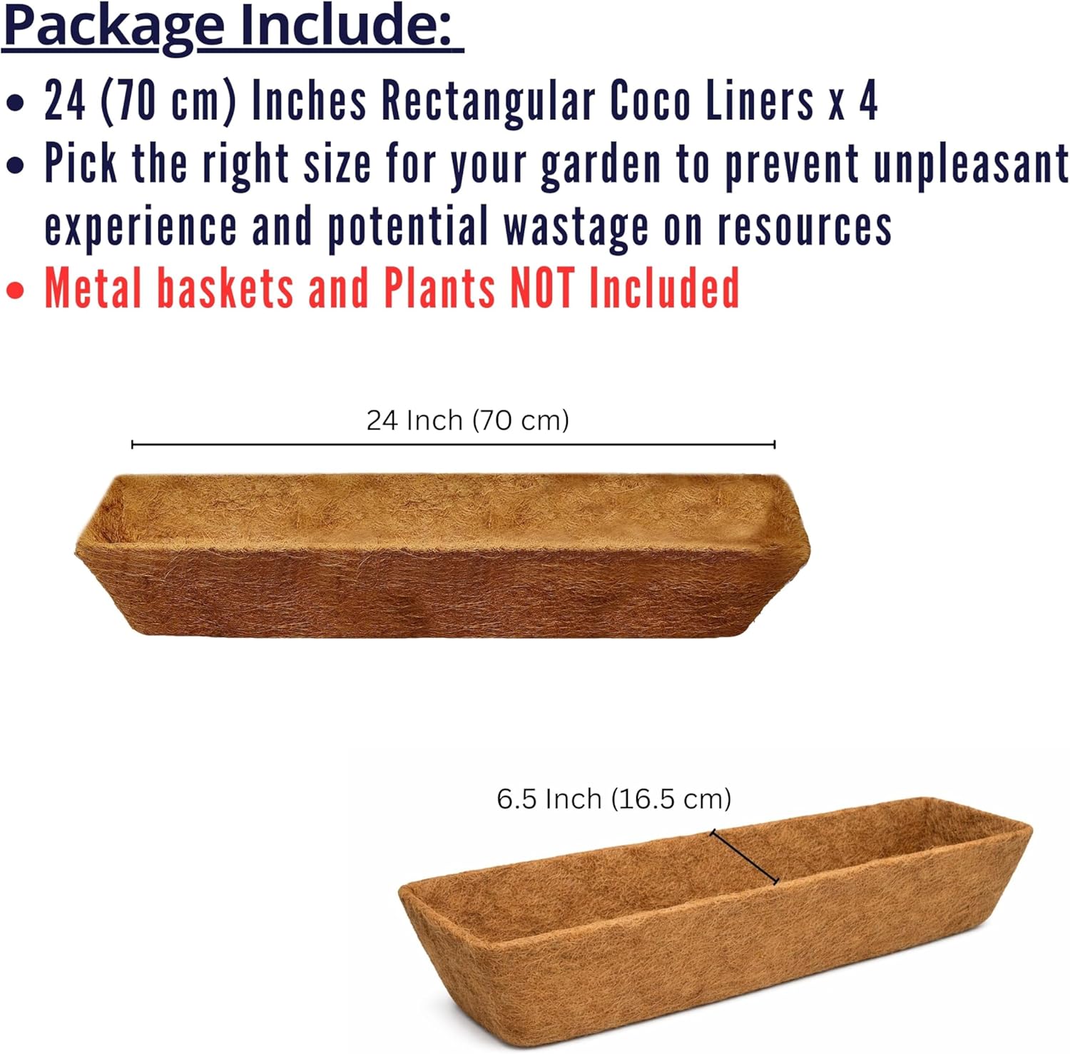 LaLaGreen 24" (4 Pack, Rectangular) Coco Liners for Planter – Large Coir Husk Replacement for Window Box, Wall Mount Pot, Trough Basket, Garden Outdoor Use – Multi Sizes 16/30 Inch & Different Shapes