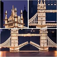 Vista 4 de ROBOTIME - Kits de rompecabezas de madera en 3D con luz LED, kit de construcción de modelo de torre puente de bricolaje para construir, rompecabezas