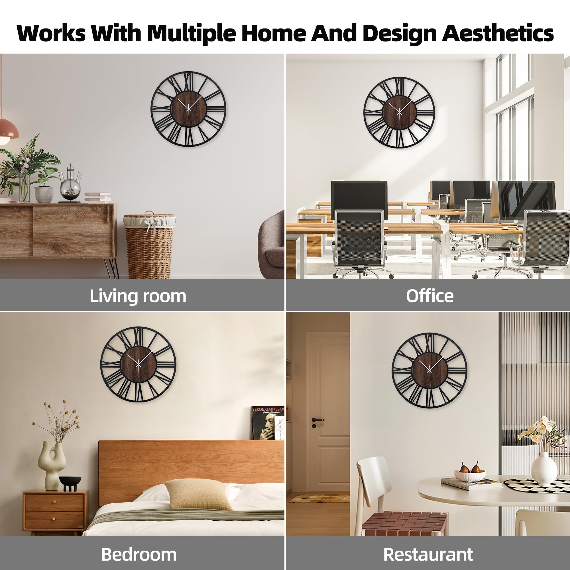 Reloj de Pared Moderno con Luz Nocturna – Reloj Silencioso de 50 cm a Pilas, LED Auto en la Oscuridad, Sin Tic TAC, Estilo Madera, para Salón, Dormitorio, Cocina
