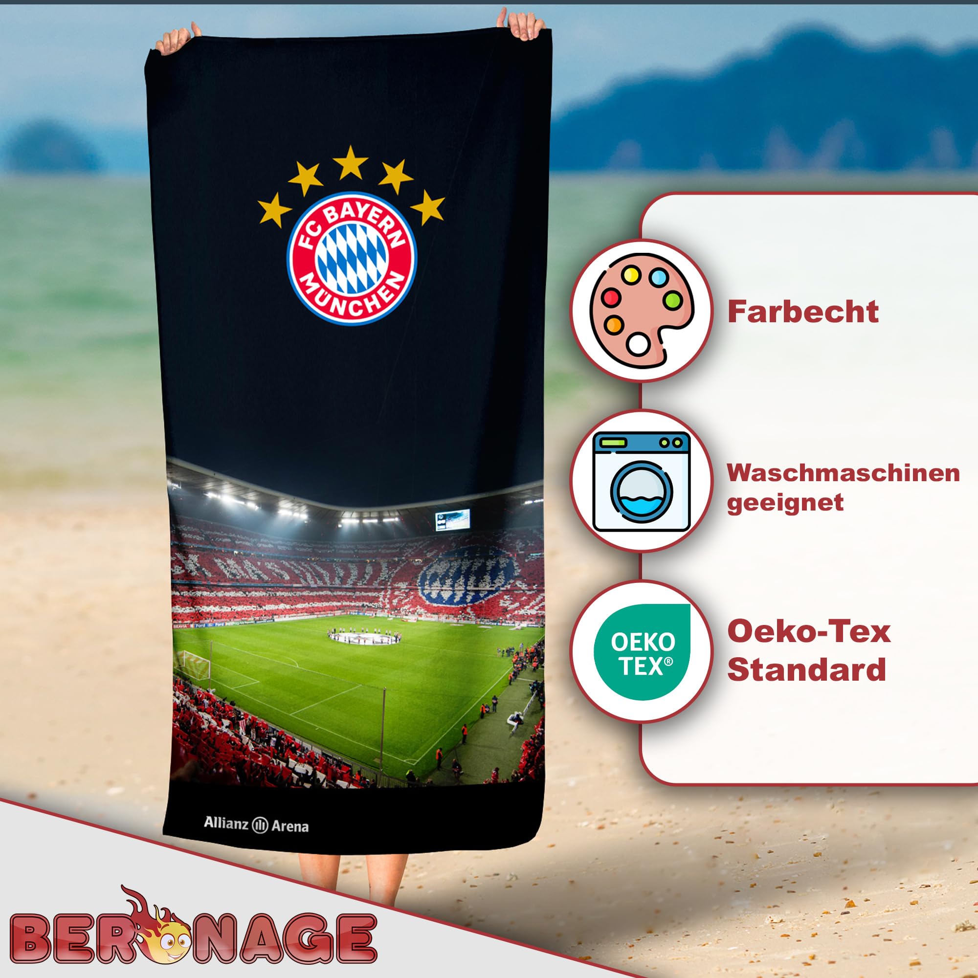 FC Bayern München Telo doccia, Telo da spiaggia Diagonale colore rosso/bianco m