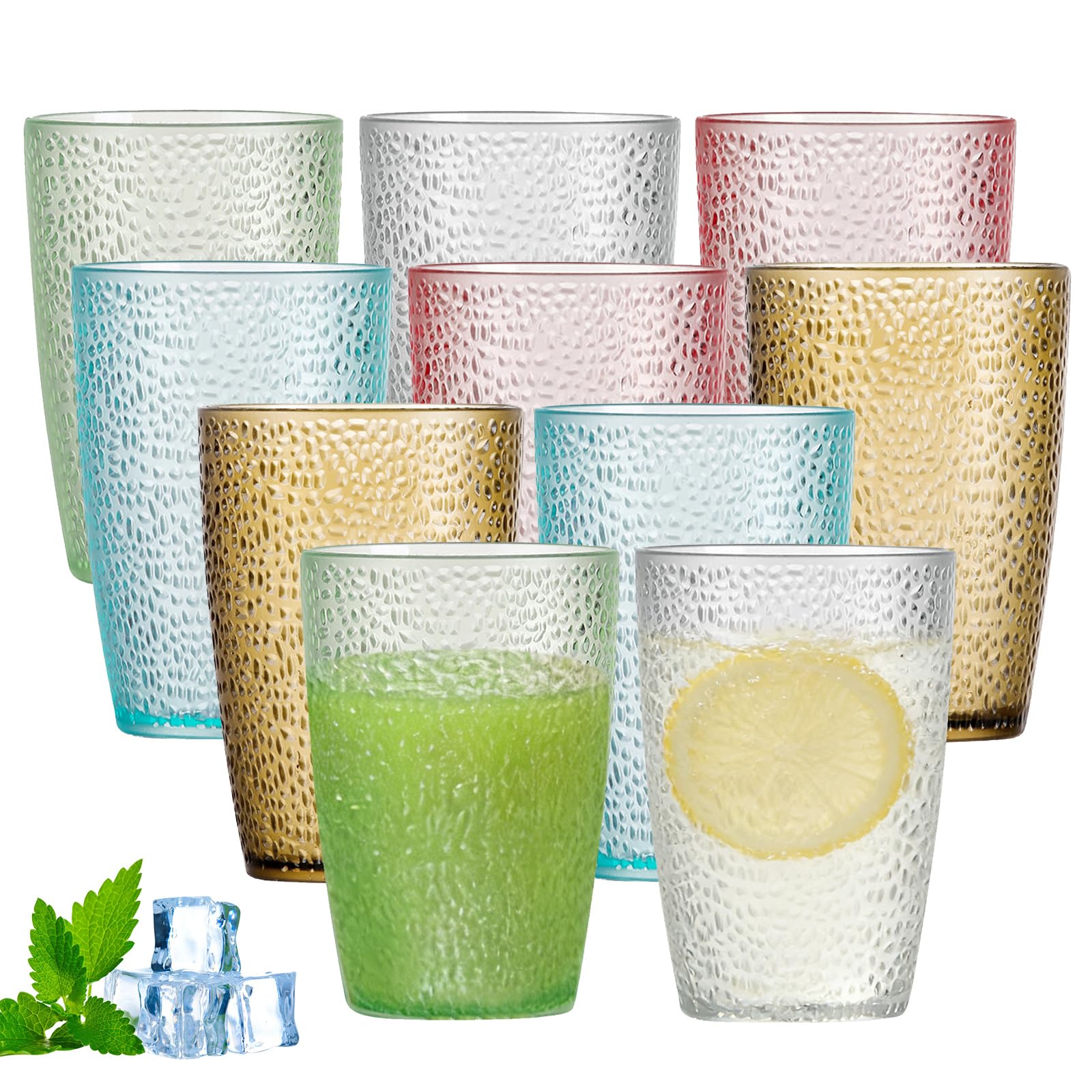 Vegena 10 Pack Plastic Tumblers, 380ml Plastic Cups Reusable, Unbreakable Drinking Glasses, Colorful Stackable Cups for Home, Camping, Party & Outdoor Use