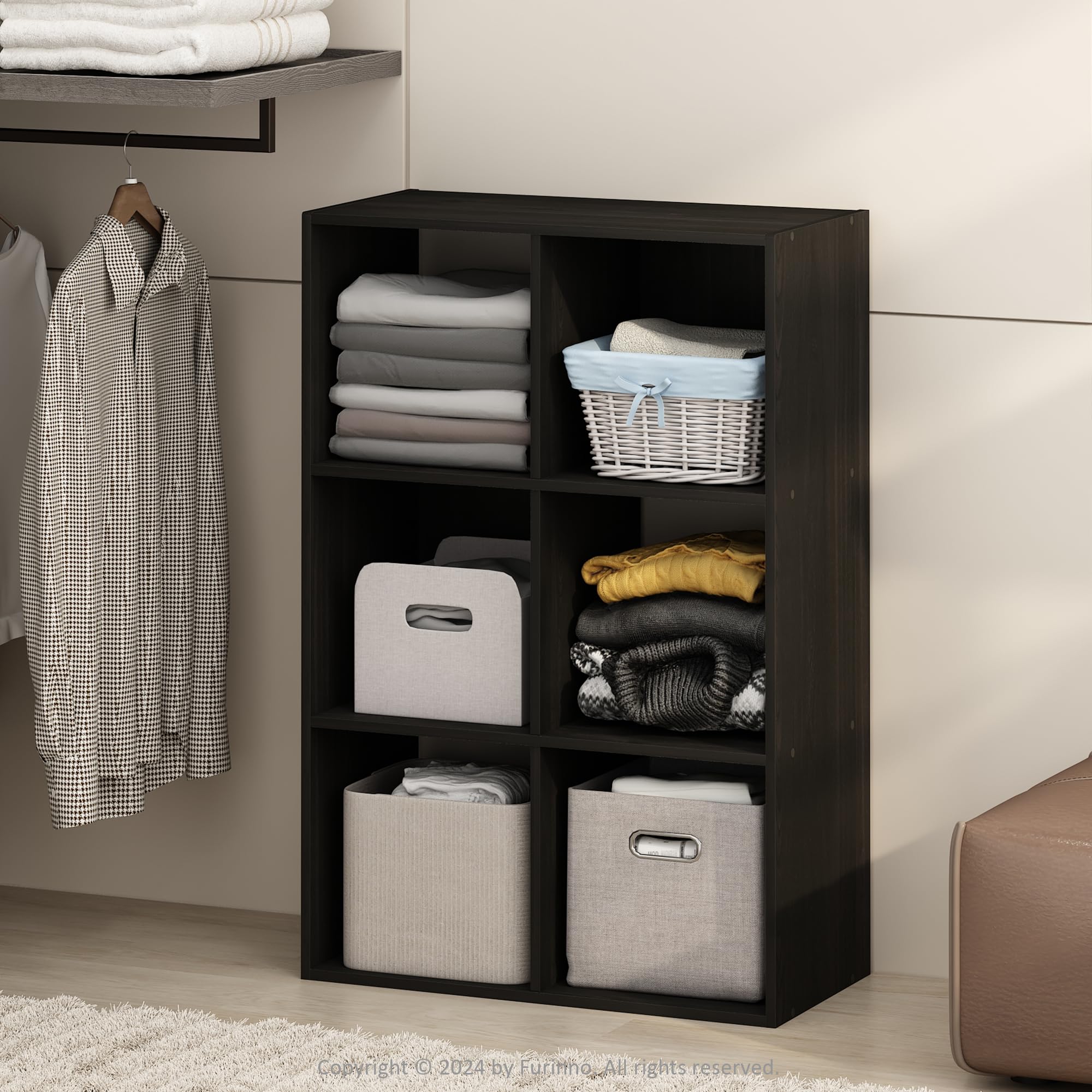 Furinno PELLI Organisateur de Placard 6 Cubes, étagères Ouvertes pour Dressing, Chambre, Salon, Expresso, Espresso