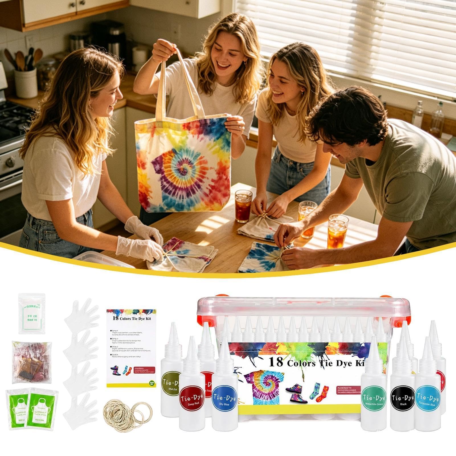 Kits de teñido anudado: 18 colores caseros creativos resistentes a la | Kits de teñido anudado de tela para adultos, mujeres y hombres, camisa con capucha, calcetines de algodón, jeans