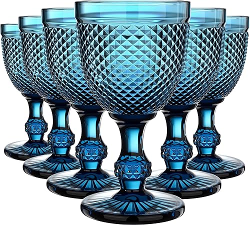 Miniatura 12 de Bokon Juego de 12 copas de vidrio ámbar de 10 onzas de alto transparente, copas de agua vintage, diseño de diamante en relieve, cristalería