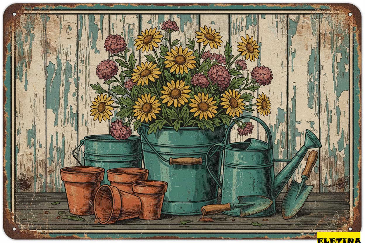 Flower Garden Daisy Wildflowers Tin Sign, 8x12 Inch