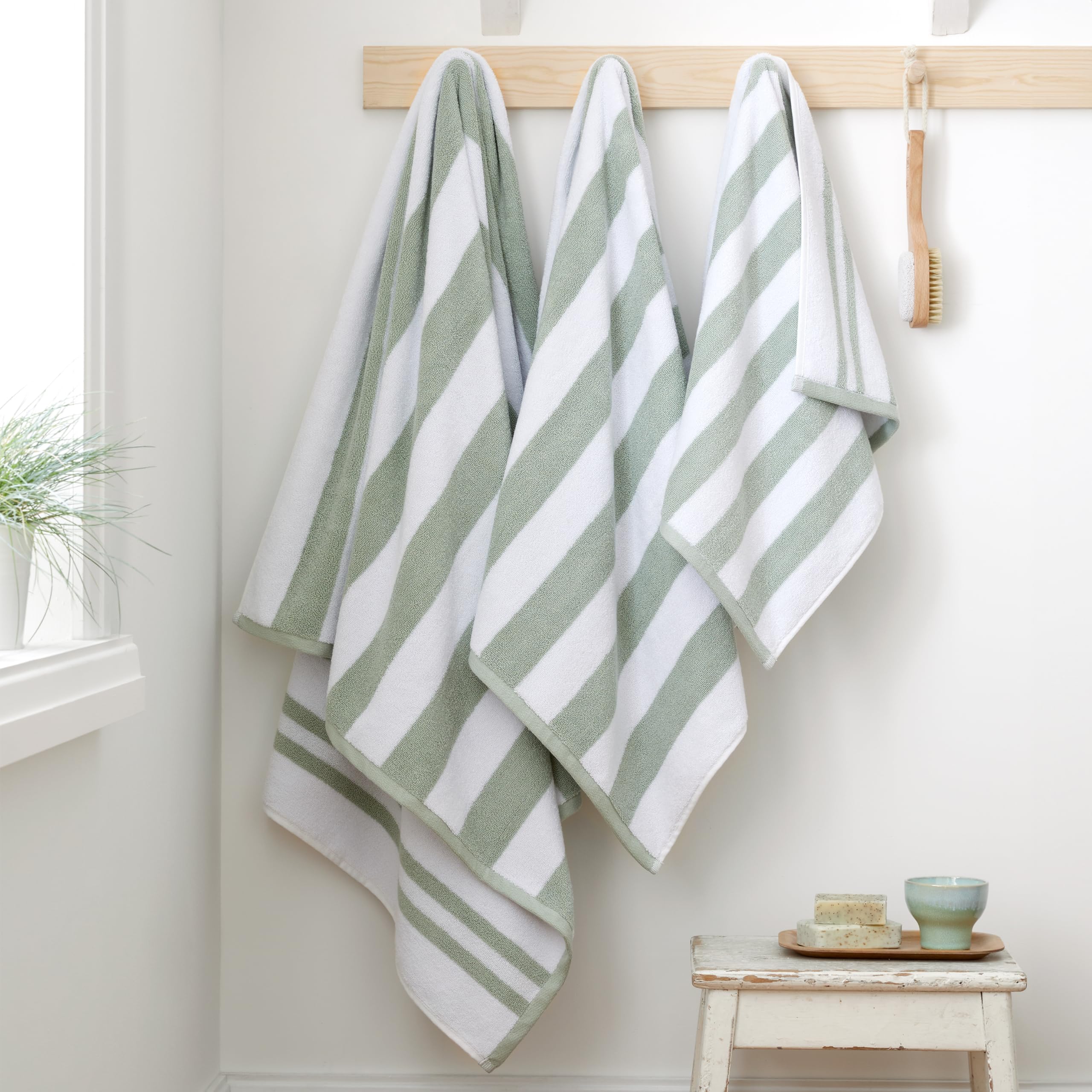 Bianca Reversible Stripe 70x120cm Cotton Jacquard Bath Towel Sage Green - Image 4