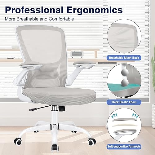 Miniatura 4 de Silla de oficina ergonómica, sillas de computadora de malla con soporte lumbar, silla de escritorio giratoria con brazos abatibles y altura