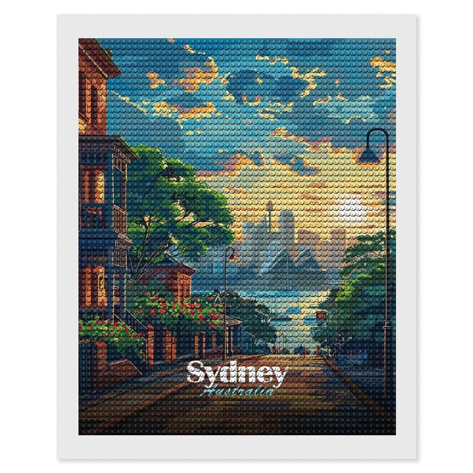 Junmoney Sydney Sunset Cityscape Diamond Painting Kit 16"x20", Thoughtful Handmade Gift, for Creative Relaxation, Printed Canvas, Cosy Home Accent