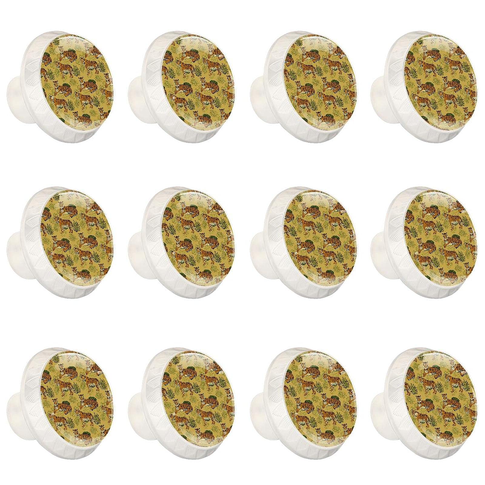 Boutons d'armoires de cuisine motif tigre orange et jaune pour tiroirs x12