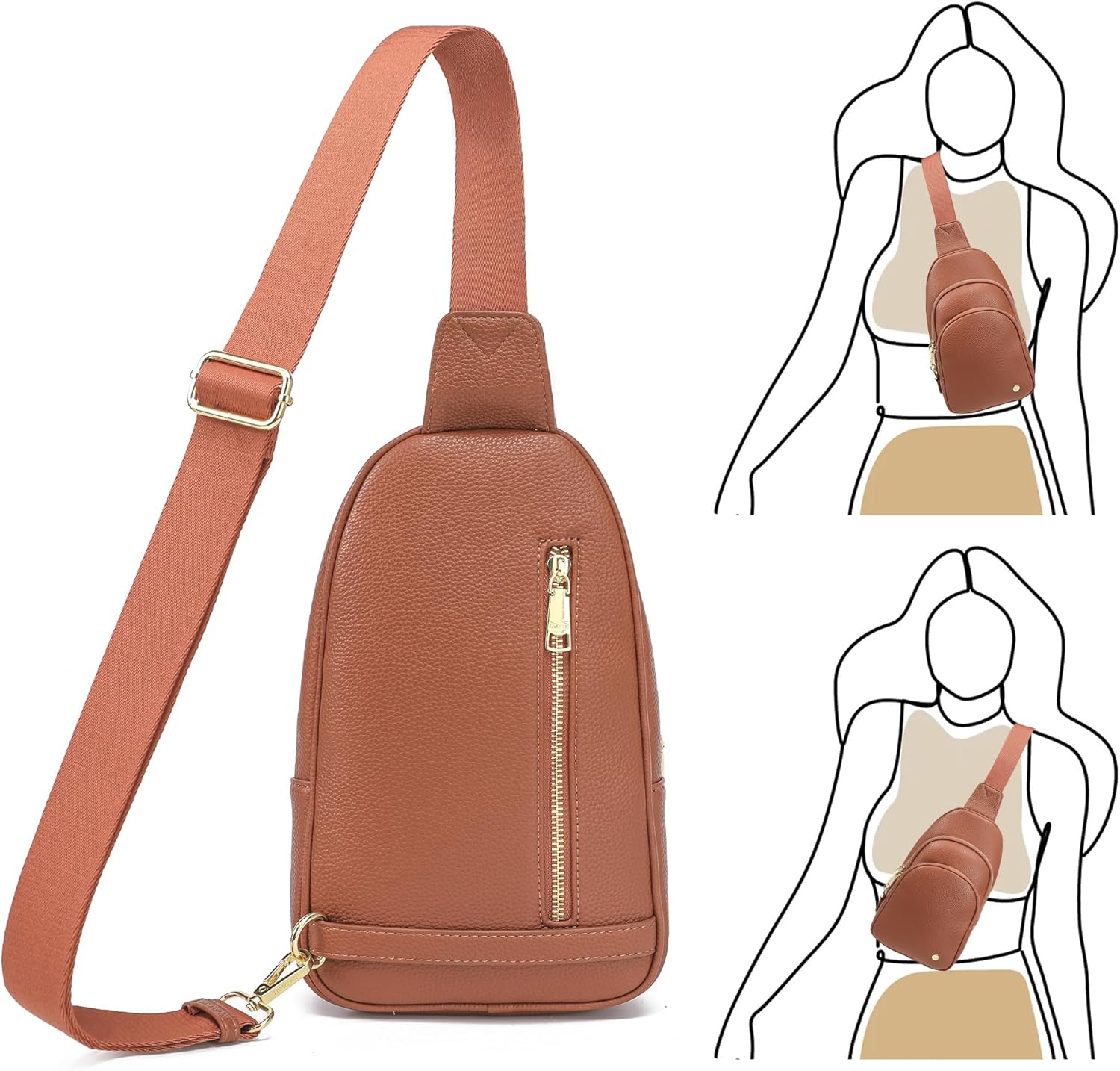 INICAT Crossbody Sling Bags Fanny Packs Leather Purses Chest Bag for Women - Image 7