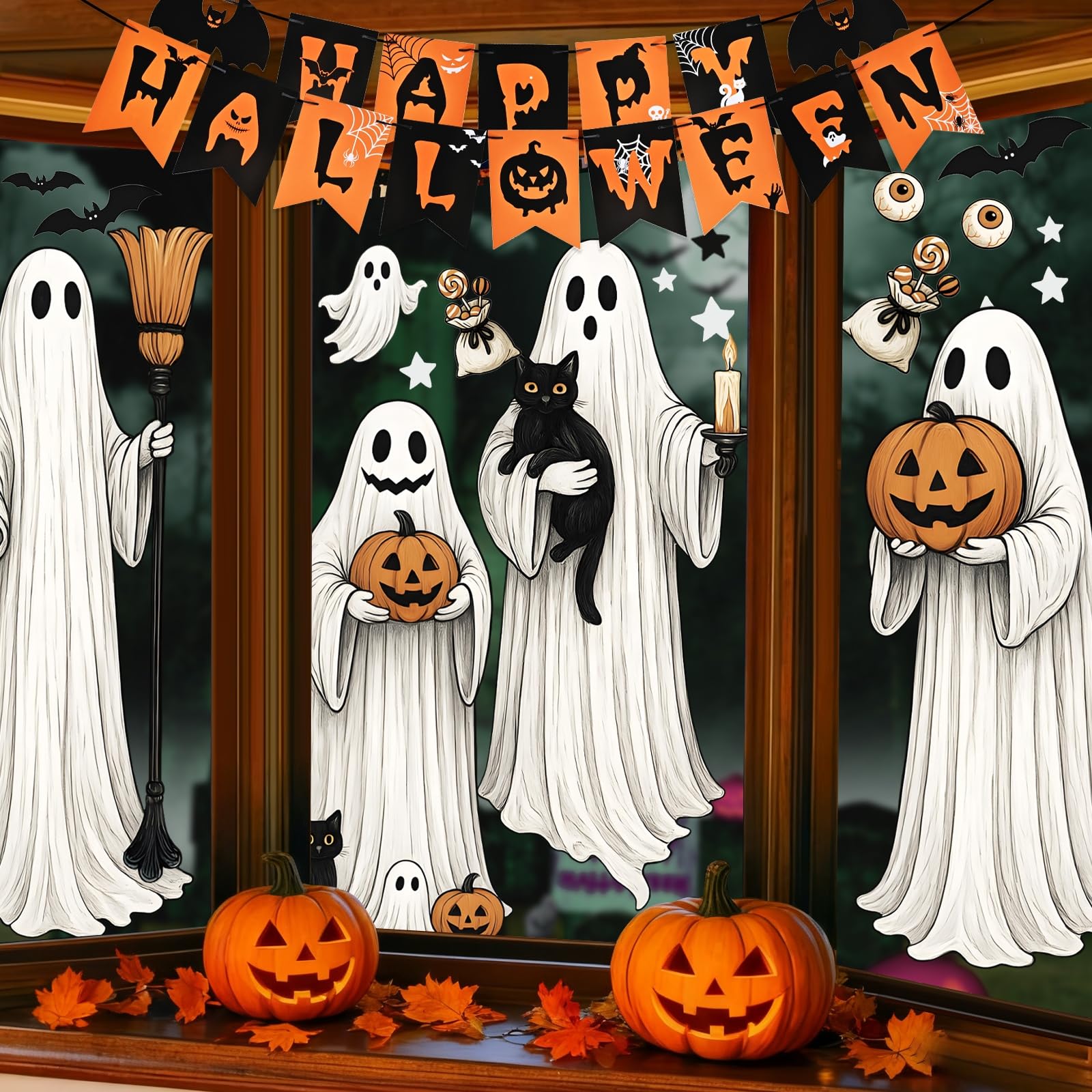 AhfuLife 4 Sheets Large Halloween Ghost Window Stickers Decorations, 32 x 90cm - Image 4