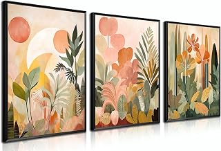 AKWISH Boho Flowers Canvas Wall Art Set of 3, Abstract Colorful Tropical Jungle Prints Wall Decor, Modern Nature Botanical Poster Painting for Living Room, Bedroom, Office 12x16 In Unframed