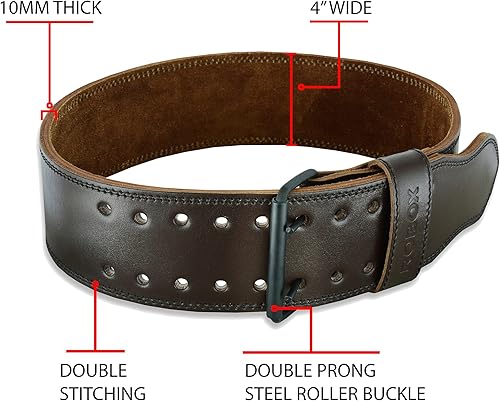 Miniatura 5 de ROBOX Cinturón de levantamiento de pesas de 4 pulgadas, soporte de espalda de 0.394in, cuero de vaca auténtico, culturismo, entrenamiento, peso