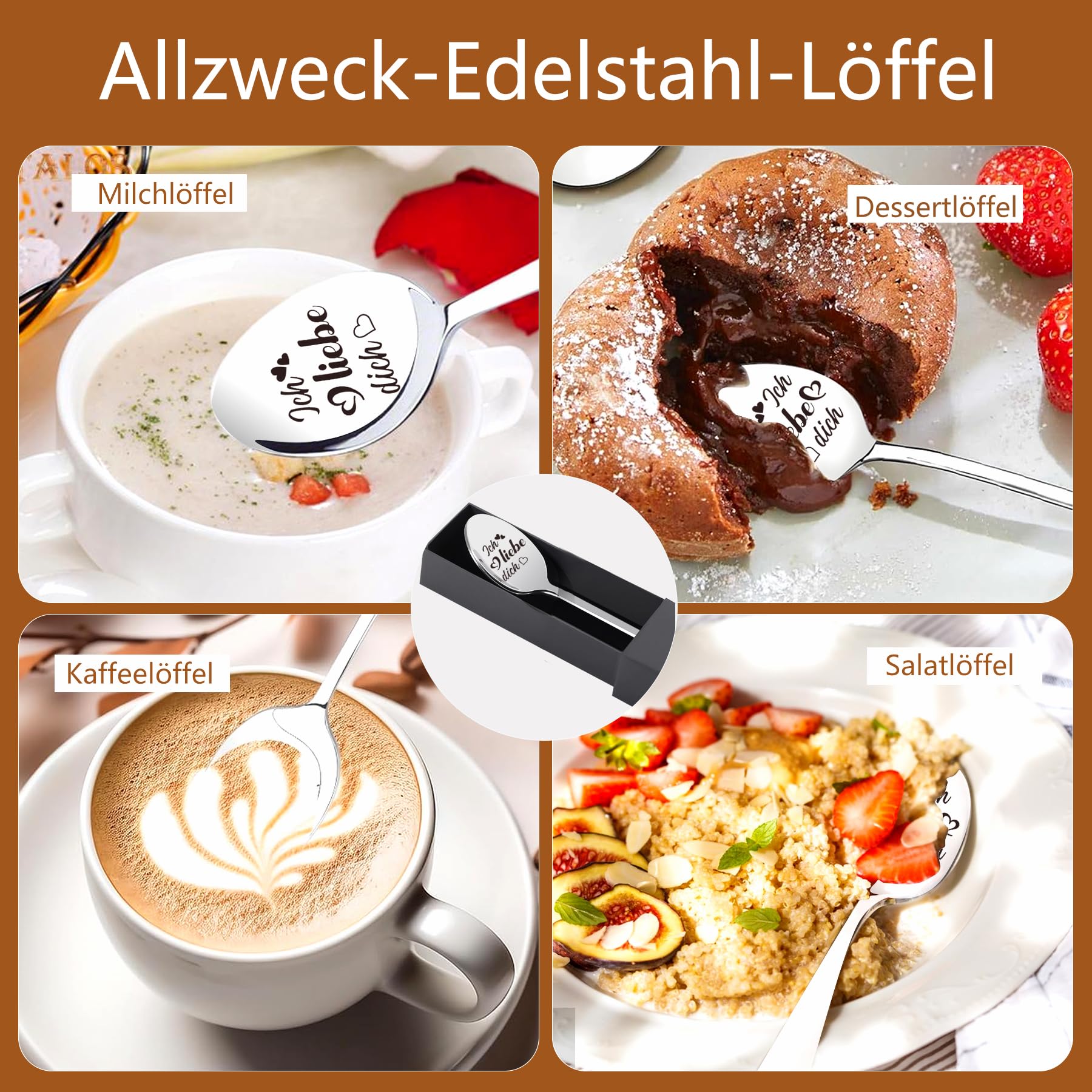 Lot De 2 Cuillères « Ich Liebe Dich » - Cadeau Pour Couple