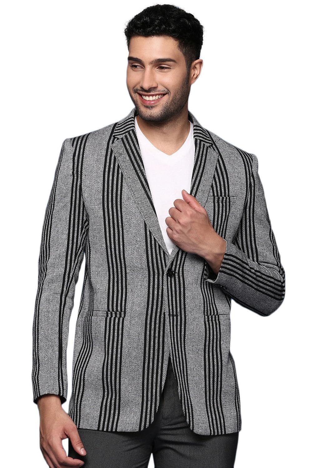 showoffff SHOWOFF Men's Black Slim Fit Single Breasted Blazer-SOBLZ-097_Black-picture-36