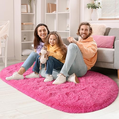 Miniatura 169 de LOCHAS Alfombra esponjosa para dormitorio, 2.6 x 5.3 pies, alfombra lanuda para dormitorio, mesita de noche, alfombra ovalada suave para sala