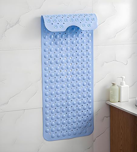 Miniatura 6 de Tapete de ducha antideslizante extra largo de 39.3 x 15.5 pulgadas, lavable a máquina con agujeros de drenaje, ventosas para suelo de baño, tapete
