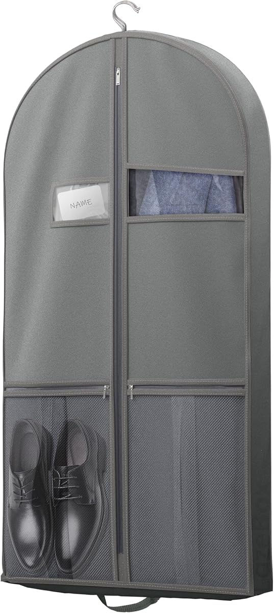 43" Travel Garment Bag with Accessories Zipper Pocket, Heavy Duty Suit Bag for Suits, Tuxedos, Dresses, Coats, Grey, 1 pack