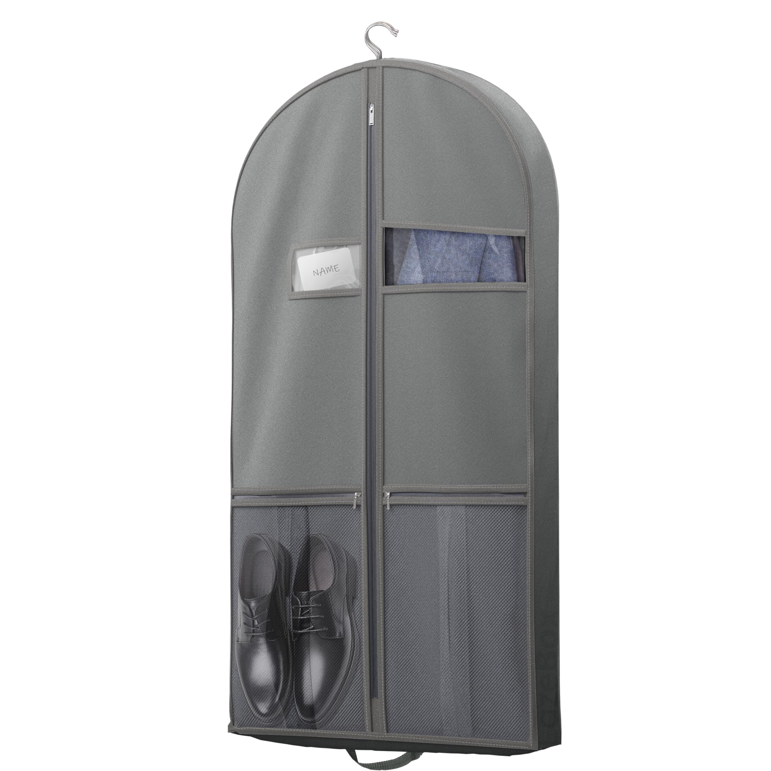 Lazebox 43" Travel Garment Bag with Accessories Zipper Pocket, Heavy Duty Suit Bag for Suits, Tuxedos, Dresses, Coats, Grey, 1 pack