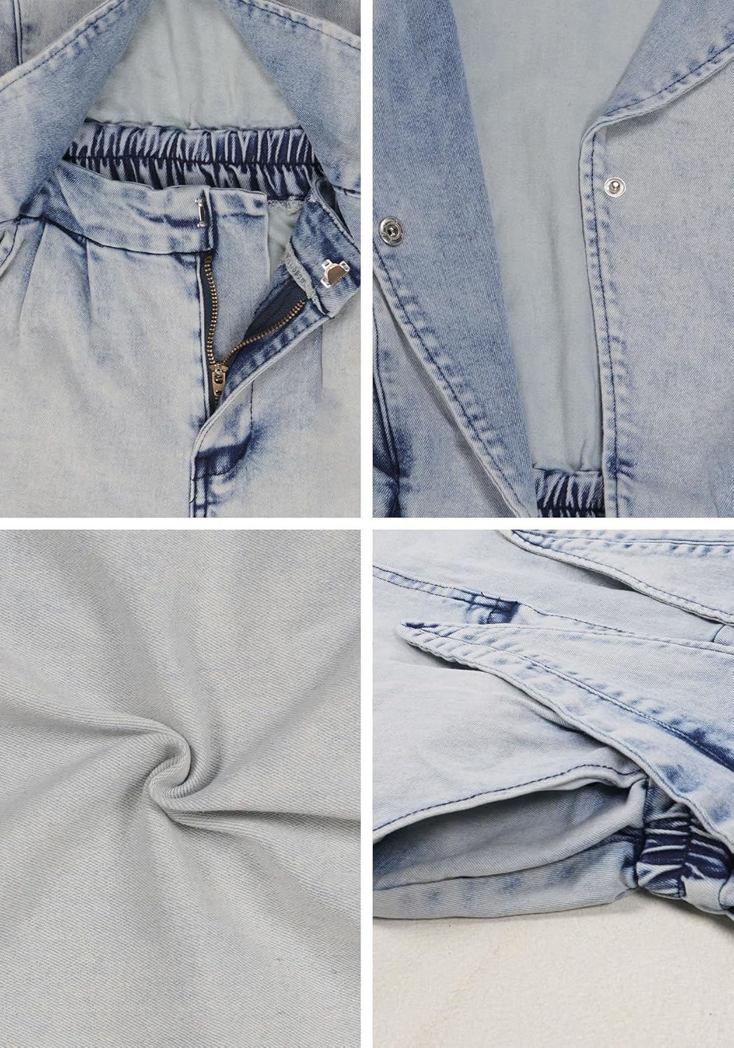 LAJIOJIO Women's Denim Short Romper Sexy V Neck Sleeveless Bodycon Jean Jumpsuit One Piece Outfits with Pockets - Image 6