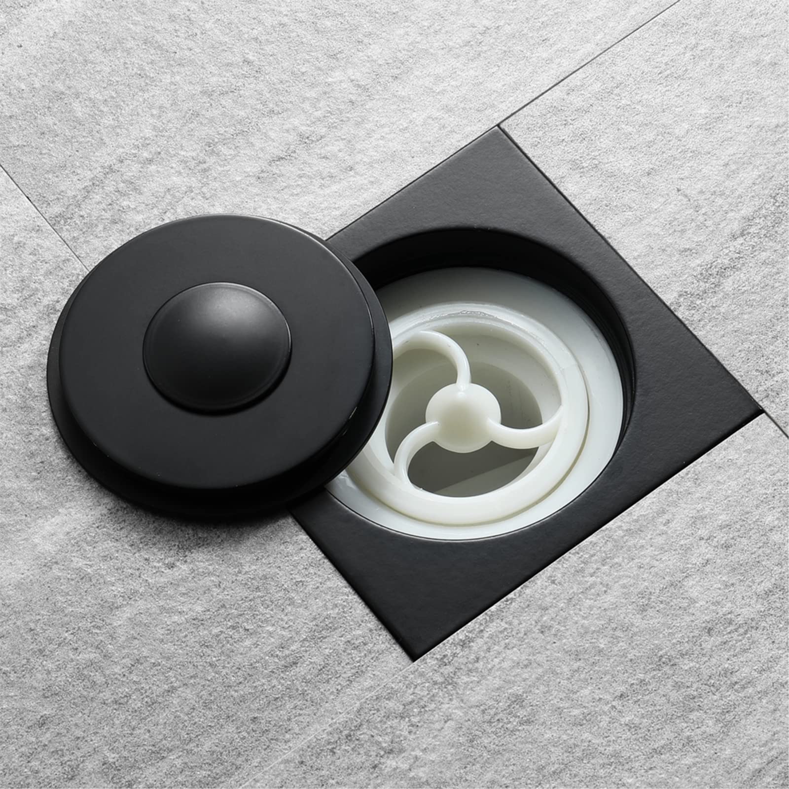 Drenaje de Piso para Lavadora con Cubierta de Patrón Redondo Extraíble, Desagüe de Ducha de latón Negro Desagüe de Lavabo de Baño con Coladores (10 x 10 cm)