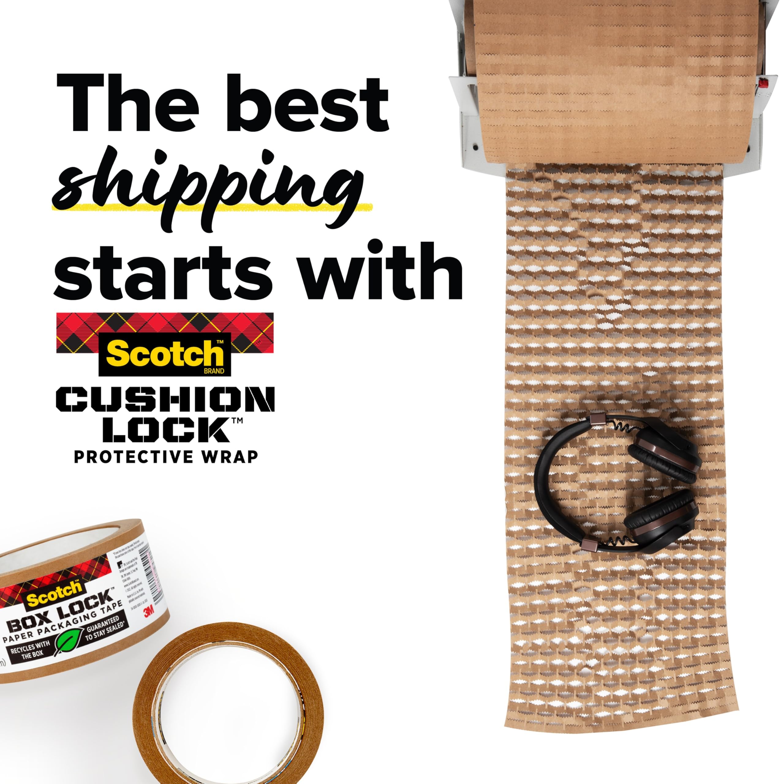 Scotch Cushion Lock Schutzfolie, 30,5 cm x 182,9 m, nachhaltige Verpackungslösung, keine Schere oder Klebeband erforderlich, tolle Alternative zu Luftpolsterfolie (PCW-12600)