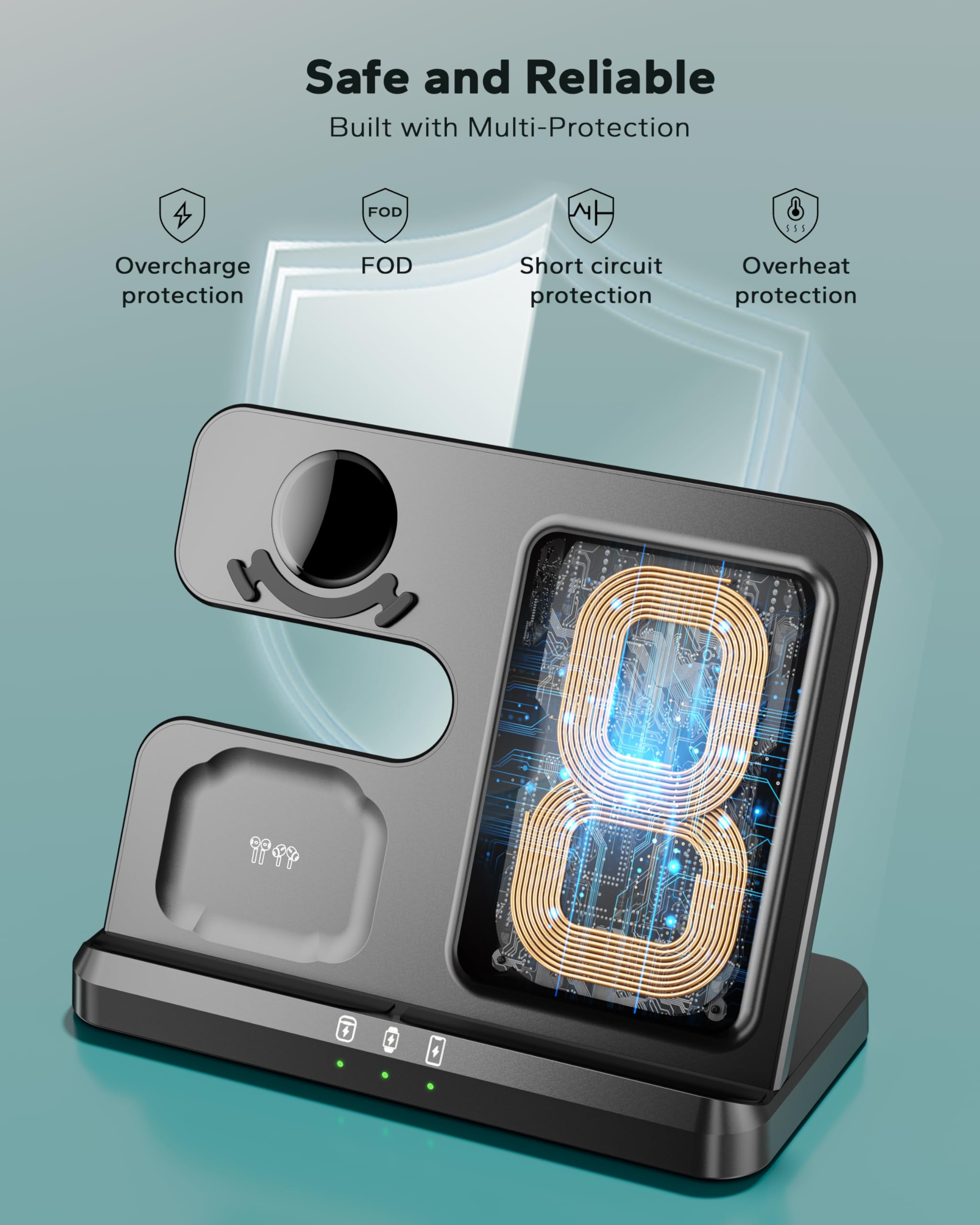 Pad di ricarica 3 in 1 per Samsung, caricabatterie per telefono cordless e orologio per Galaxy S25 Ultra/S24/S23/Z Fold, ricarica rapida certificata Qi per Samsung Watch Galaxy 8/7/6/5, Galaxy