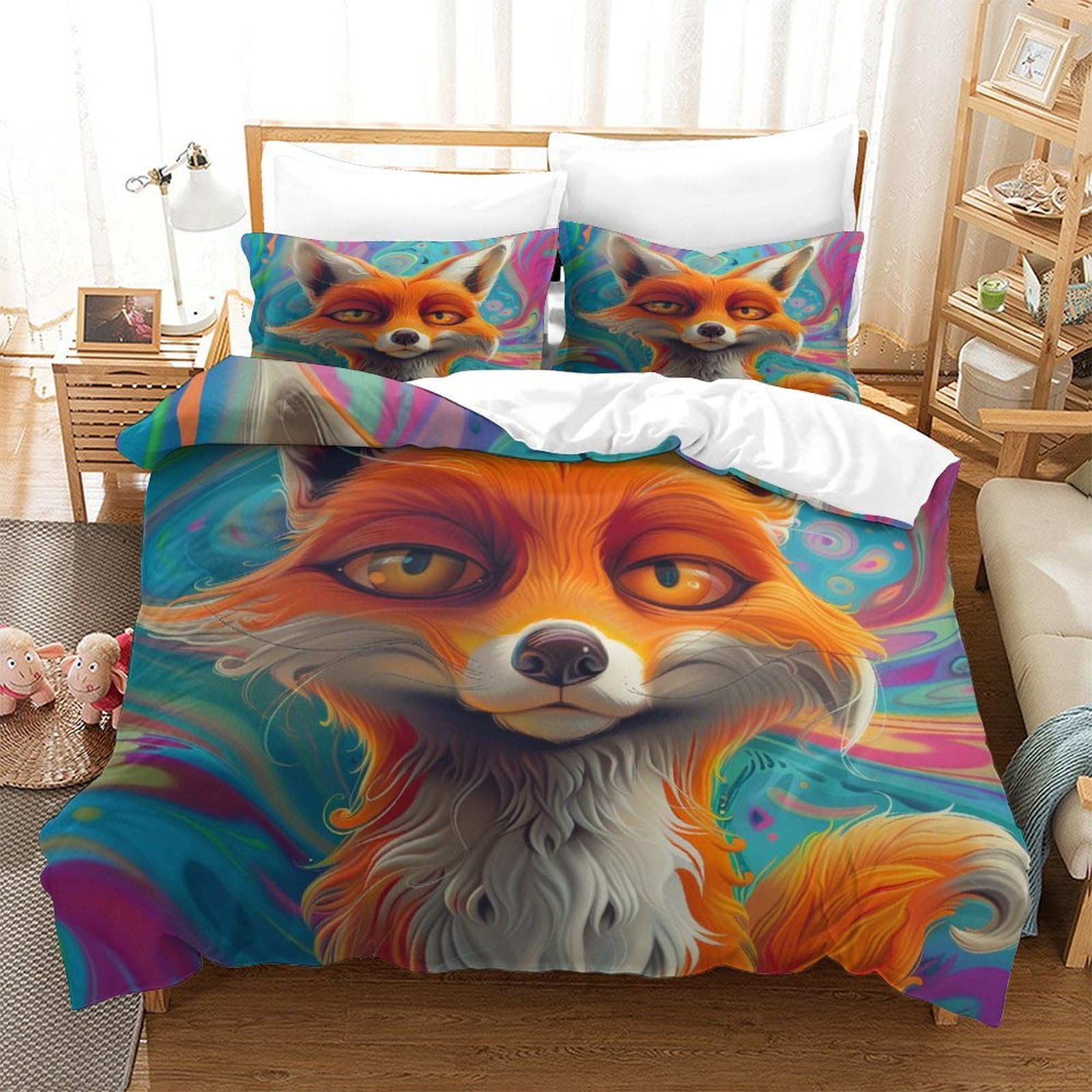 Housse de couette renard microfibre 3d avec fermeture éclair 260x220cm