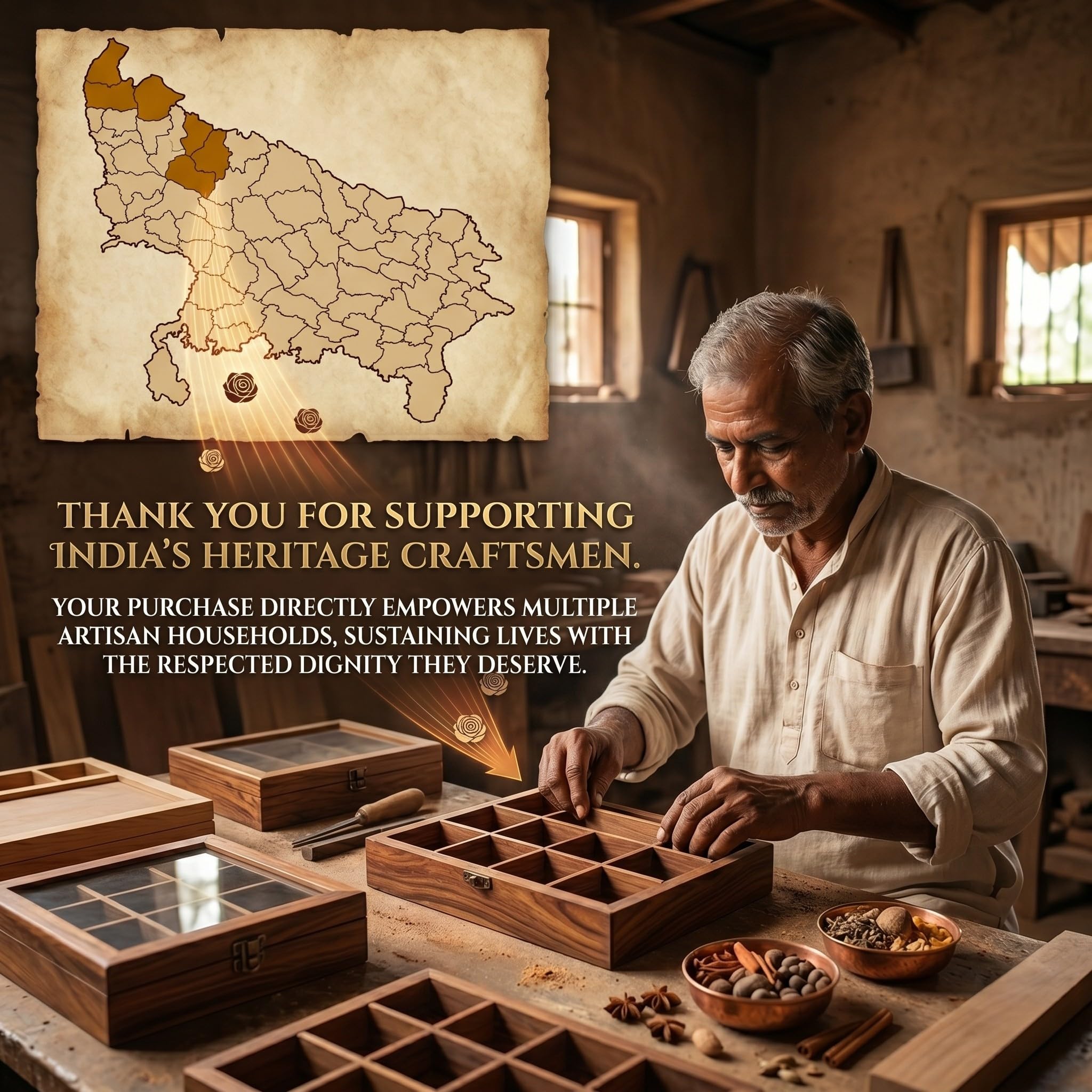 TOM taste of maa, Whole Spices filled in a Sheesham Wood Spice with spoon | Indian Masala with wooden Box 70 ml Each Compartment - (9 Detachable Box) 3