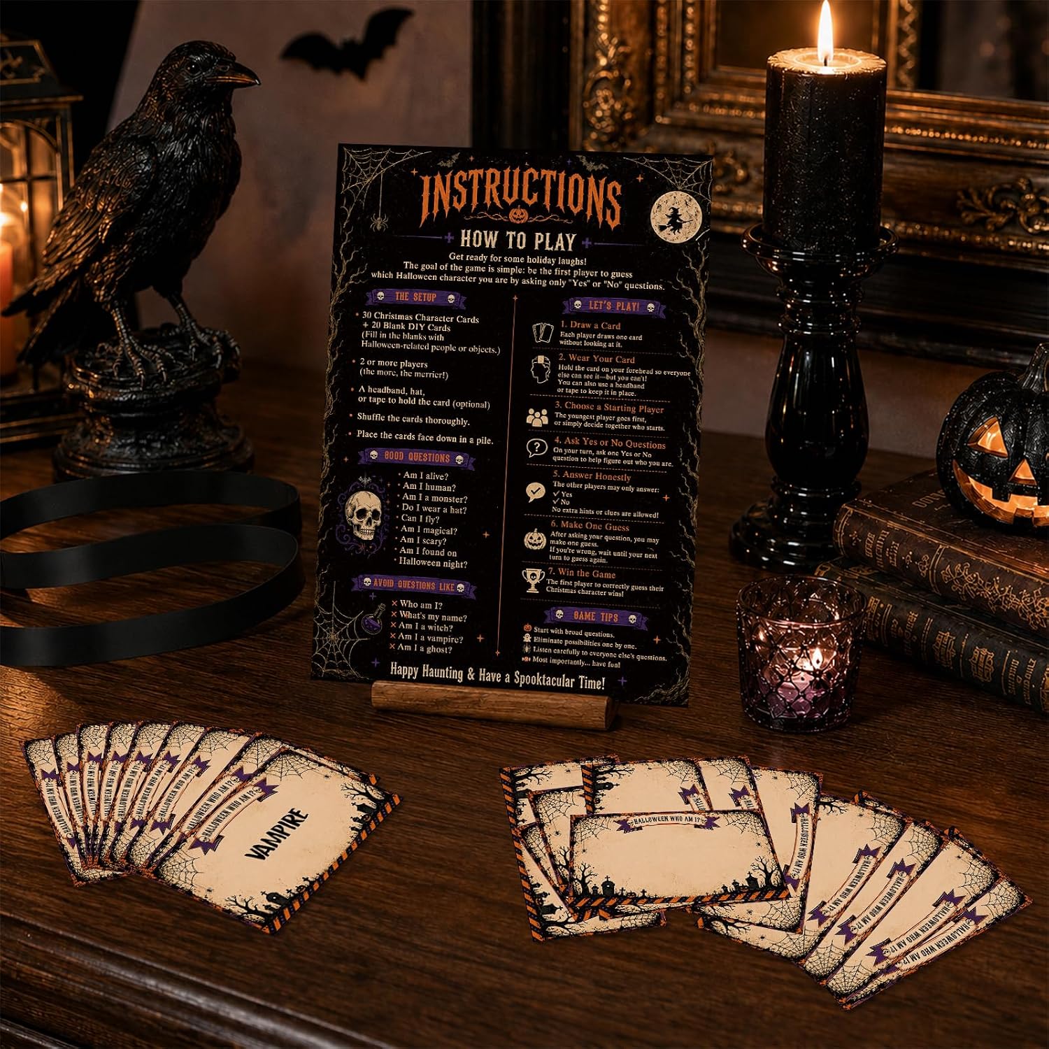 Halloween Who Am I Game, Halloween Guessing Party Game with 30 Character Cards, 20 DIY Cards & Instructions, Spooky Icebreaker Game for Halloween Parties, Family Gatherings & Office Events - A01 image 5