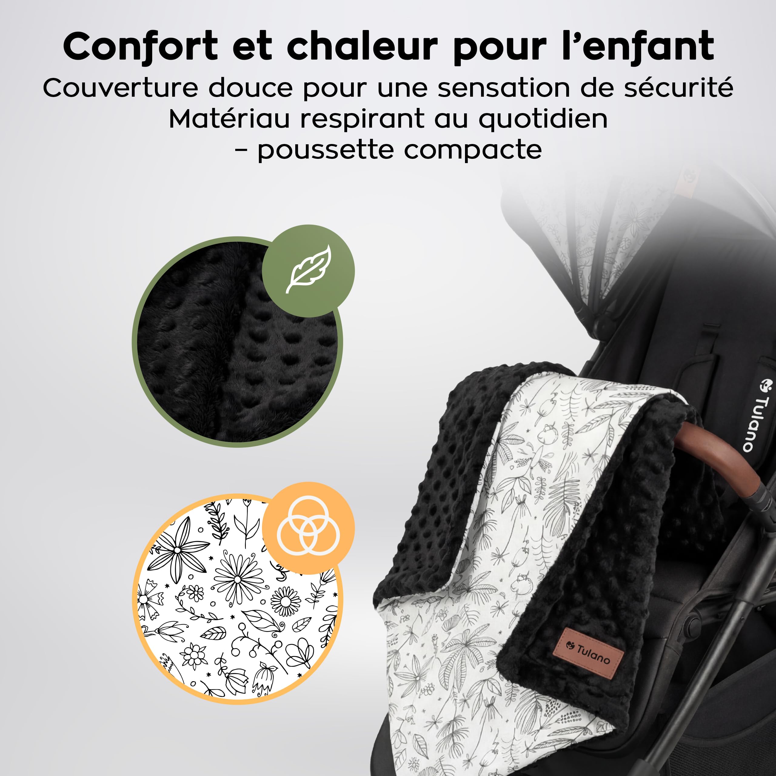 TULANO AVIGNON 35 Poussette Canne & compacte - poussette bebe & voyage & citadine - Dossier inclinable, Repose-Pieds et Guidon Réglables - Jusqu'à 22 kg (3 ans) - Noir