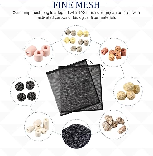 Miniatura 4 de Shappy Paquete de 2 bolsas grandes de barrera de bomba de 19 x 20 pulgadas, bolsa de filtro de bomba de estanque negra, bolsa de malla fina con