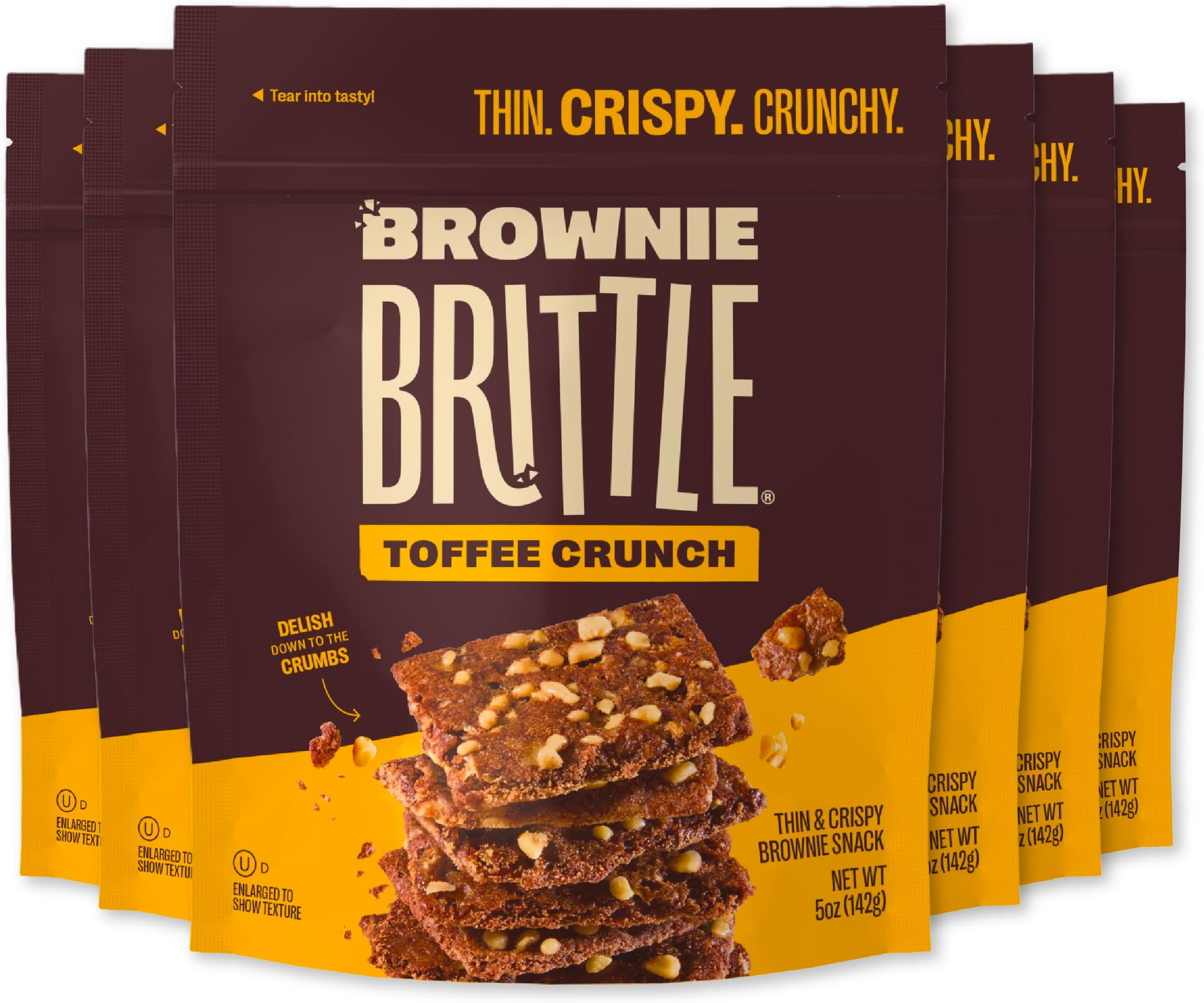 Brownie Brittle – Toffee Crunch Thin and Crispy Sweet Snacks (Pack of 6, 5 oz), Rich Gourmet Brownie Bites Dessert