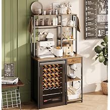 Espelism 6 Tier Mini Fridge Stand with Socket and Drawer Freestanding Baker's Rack with Storage Microwave Storage Rack for Kitchen Coffee Bar Organizer with Hooks Rustic