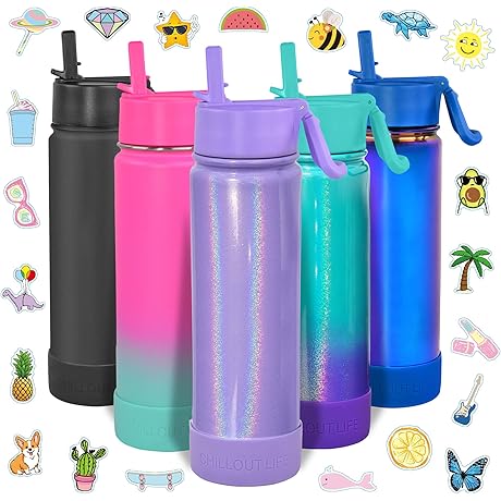 CHILLOUT LIFE 22 oz Kids Amusend Water Bottle for School, Leakproof Vacuum Insulated Water Bottle