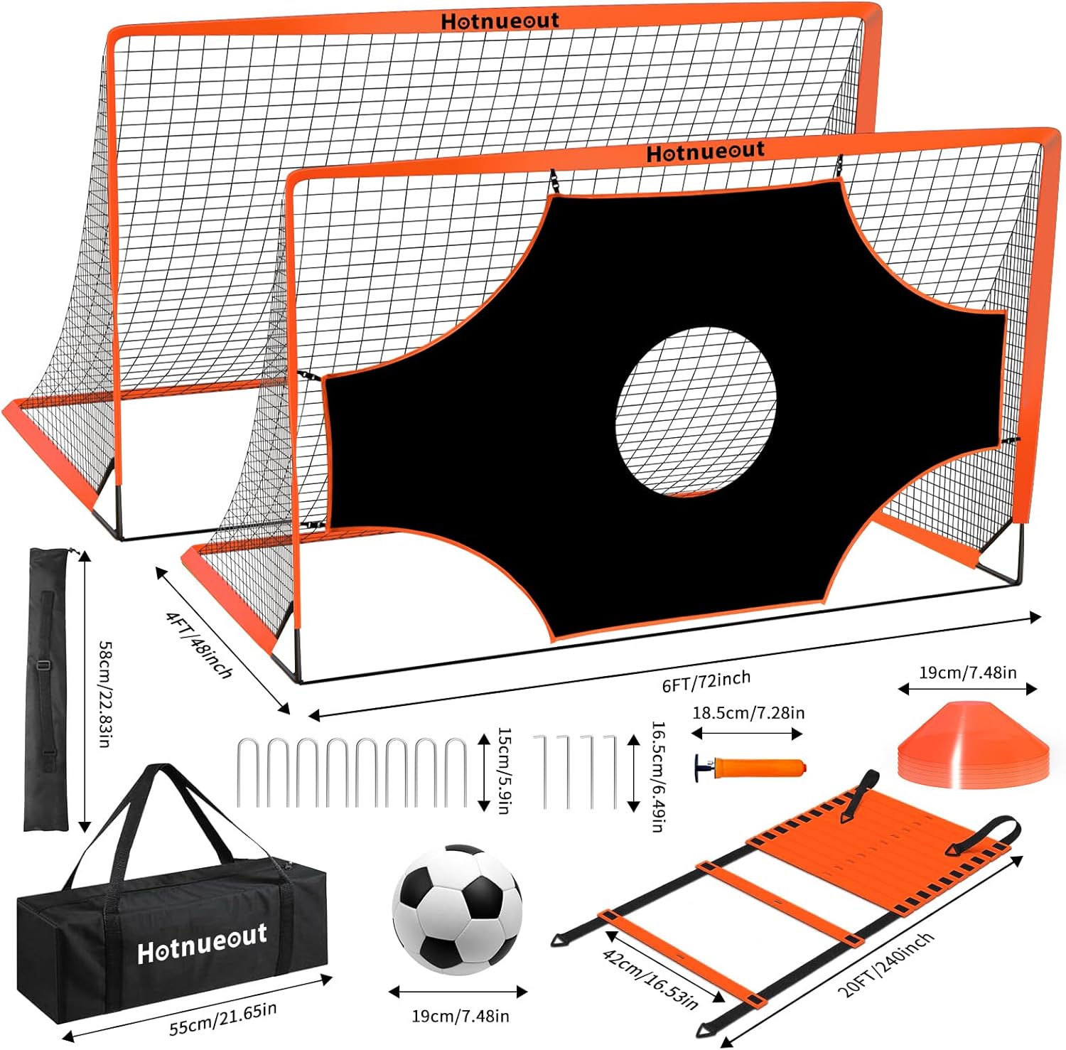 2-Pack 6x4FT Portable Soccer Goals for Kids, Pop Up Youth Soccer Net Set with Ball, Cones & Agility Ladder, Easy Setup Backyard Training Equipment for Toddlers Outdoor Sports Games