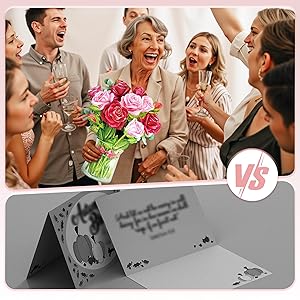 Pop Up Flower Card, 3D Greeting Card Red Rose Bouquet For Wife, Girlfriend Romantic Gift for Anniversary, Valentines Day