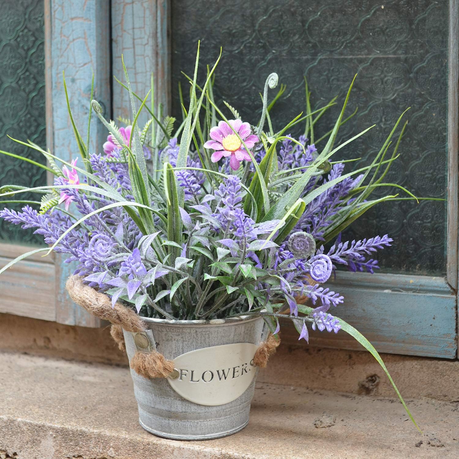 Artificial Lavender Plant 10" Purple Flowers in Galvanized Pot - Fake Potted Plant for Home Decor, Farmhouse Living Room, Bedroom, Bathroom, Coffee Table image 2