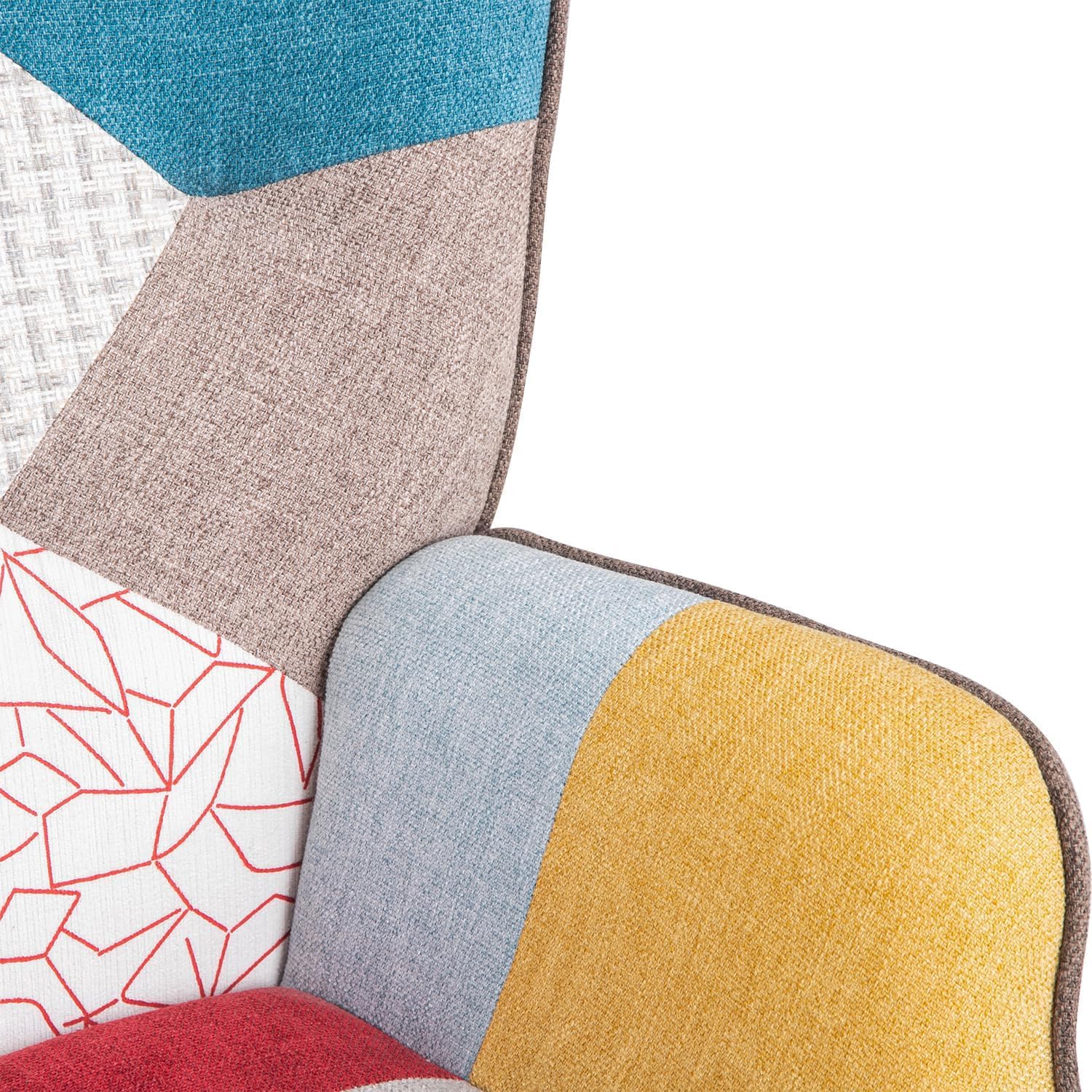 Poltroncina Relax Patchwork Quebec - Poltrona Imbottita con Schienale Alto, Gambe in Legno di Faggio, Design Moderno per Soggiorno, Camera, Ufficio - 69x75x95 cm